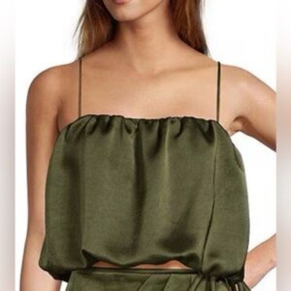 ANTONIO MELANI x Elizabeth Damrich Cecelia Crop Blouse Size 14 Olive Green‎ NWT